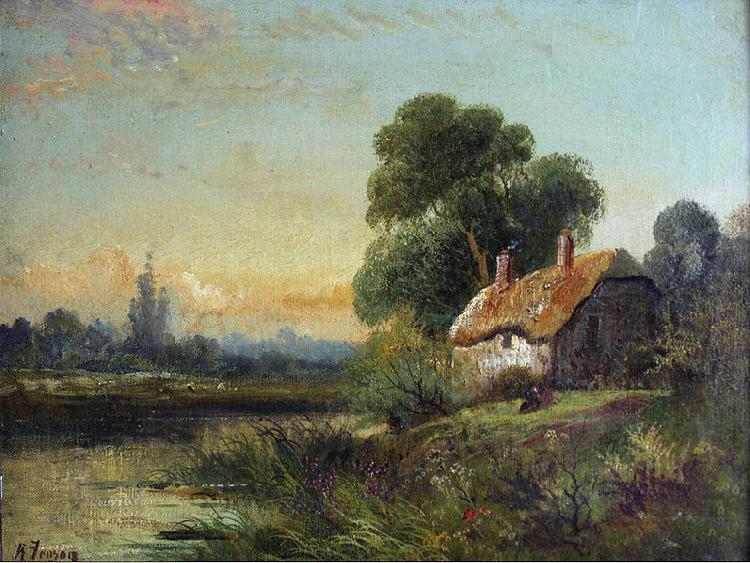 Robert Fenson View with a Cottage by a Stream